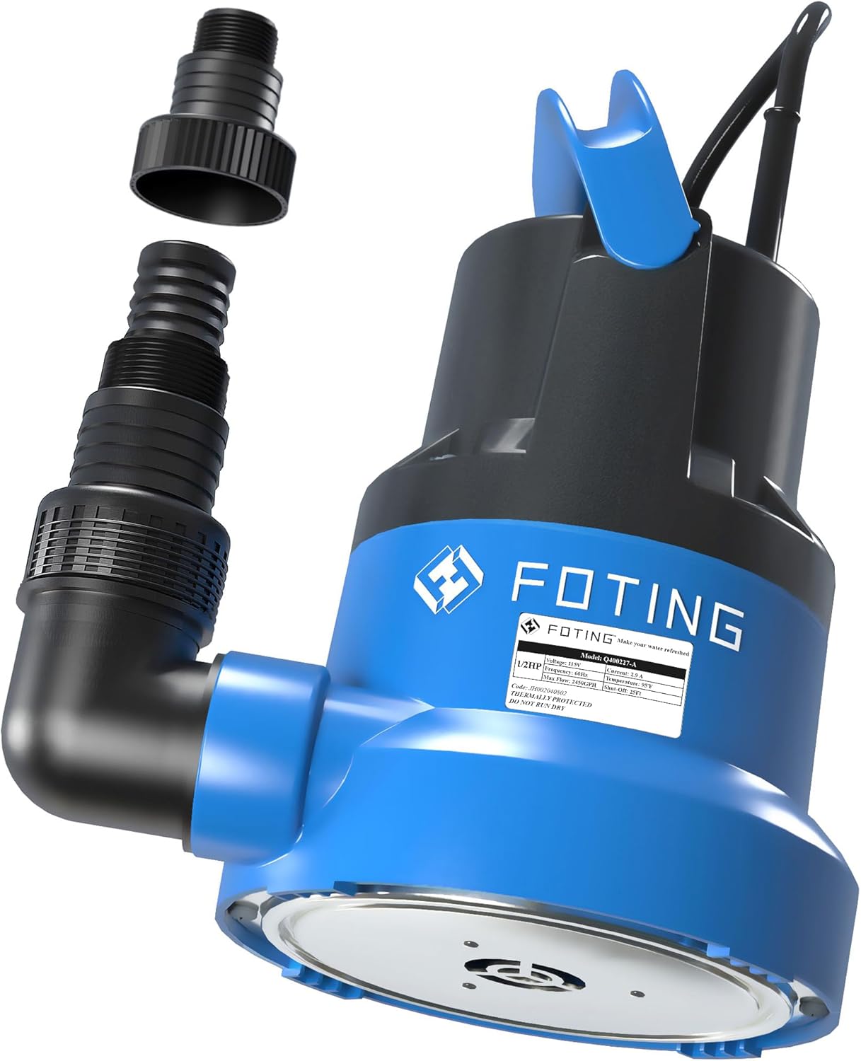 FOTING 1/2HP Submersible Water Pump - 2450GPH Portable Sump Pump