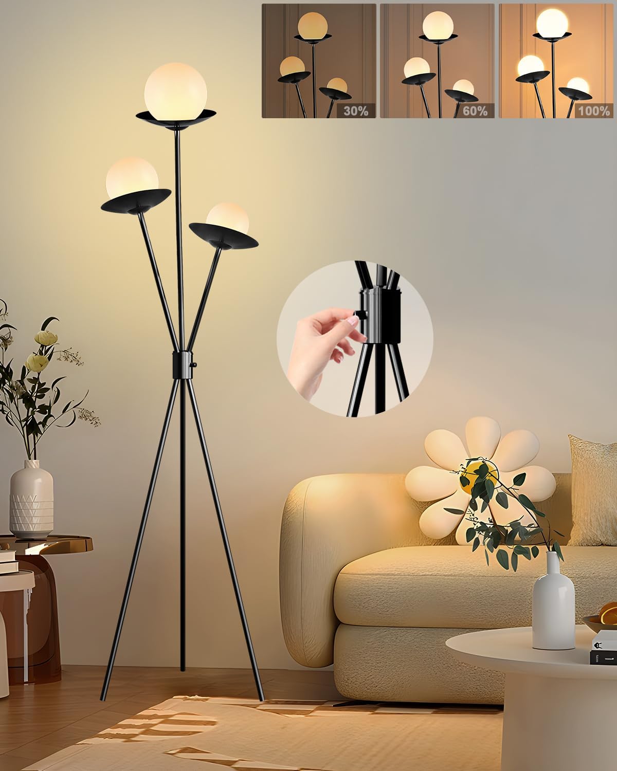 Lightdot Tripod Floor Lamp Dimmable Globe for Modern Living Rooms
