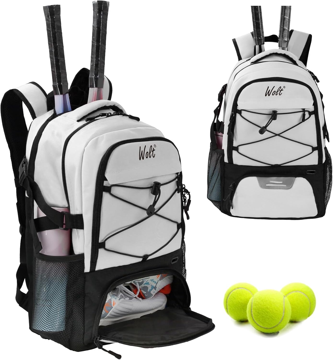 WOLT Tennis Bag - Large Racket Backpack with Shoe Compartment
