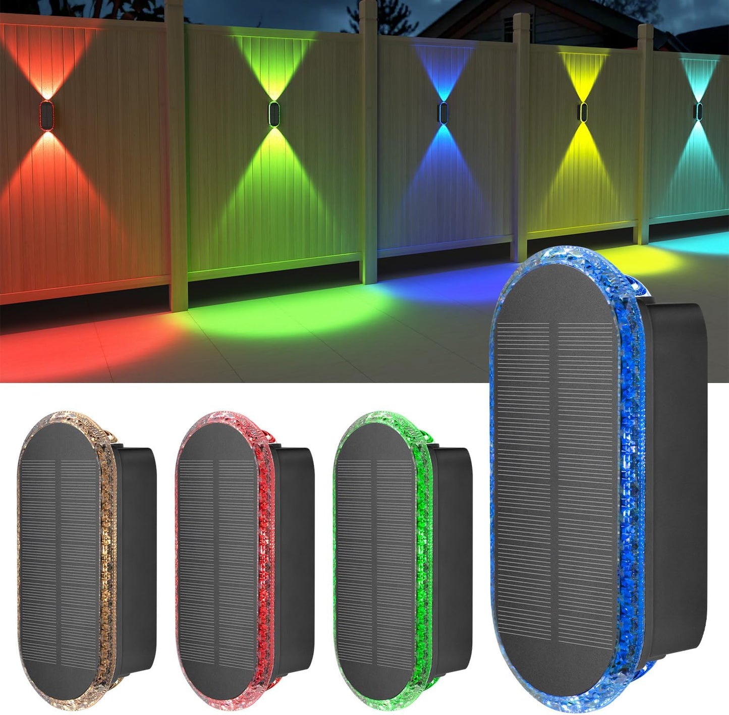 Ellasay Solar Fence Lights - 8 Color Modes for Outdoor Decor