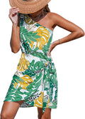 CUPSHE One Shoulder Leaf Print Self-tie Mini Dress - Vacation Ready is
