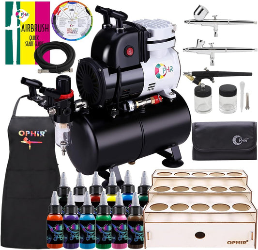 OPHIR 3X Airbrush Kit: 12 Colors, 3L Tank, 86PSI Pressure