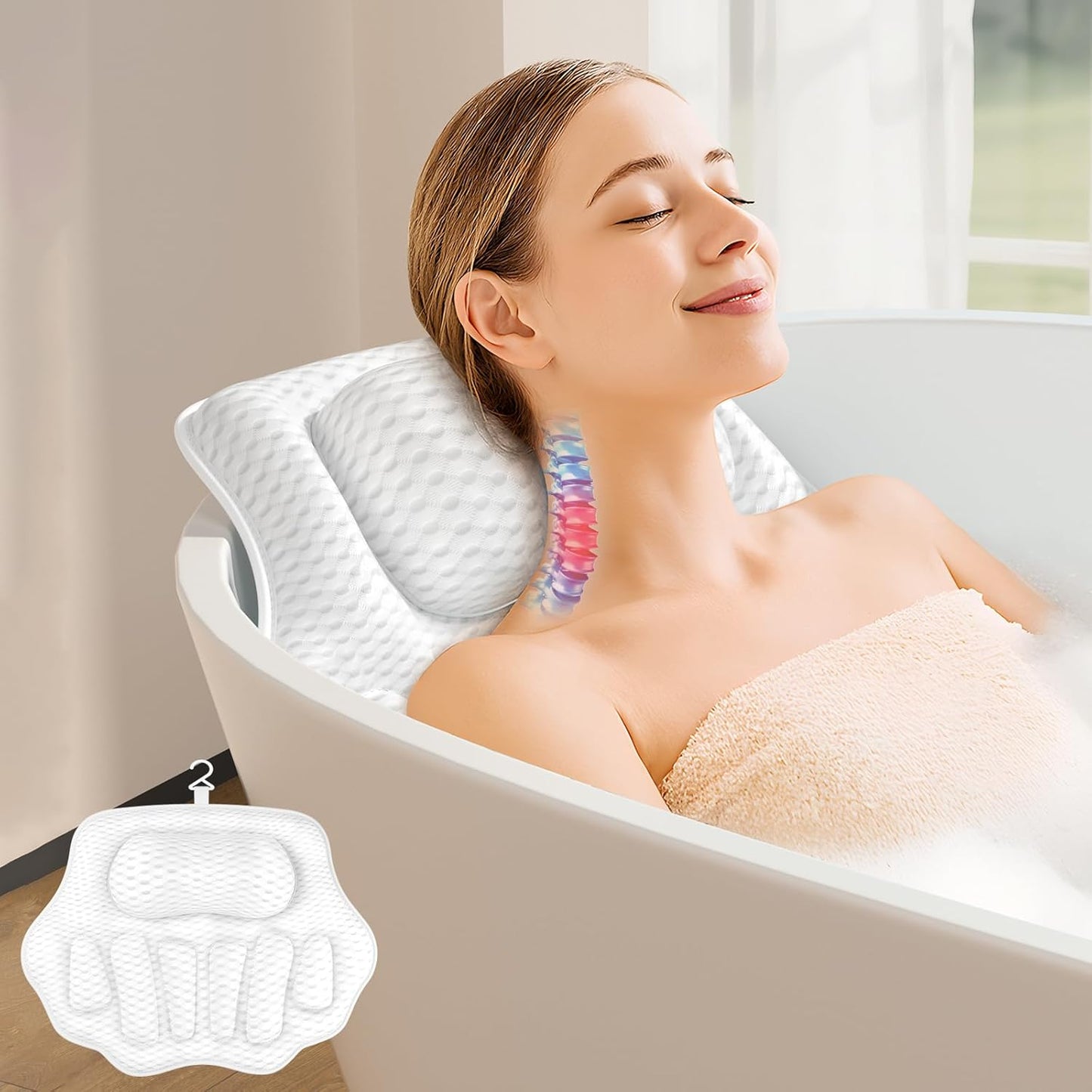 Ergonomic Bath Pillows for Tub with Non-Slip Suction Cups