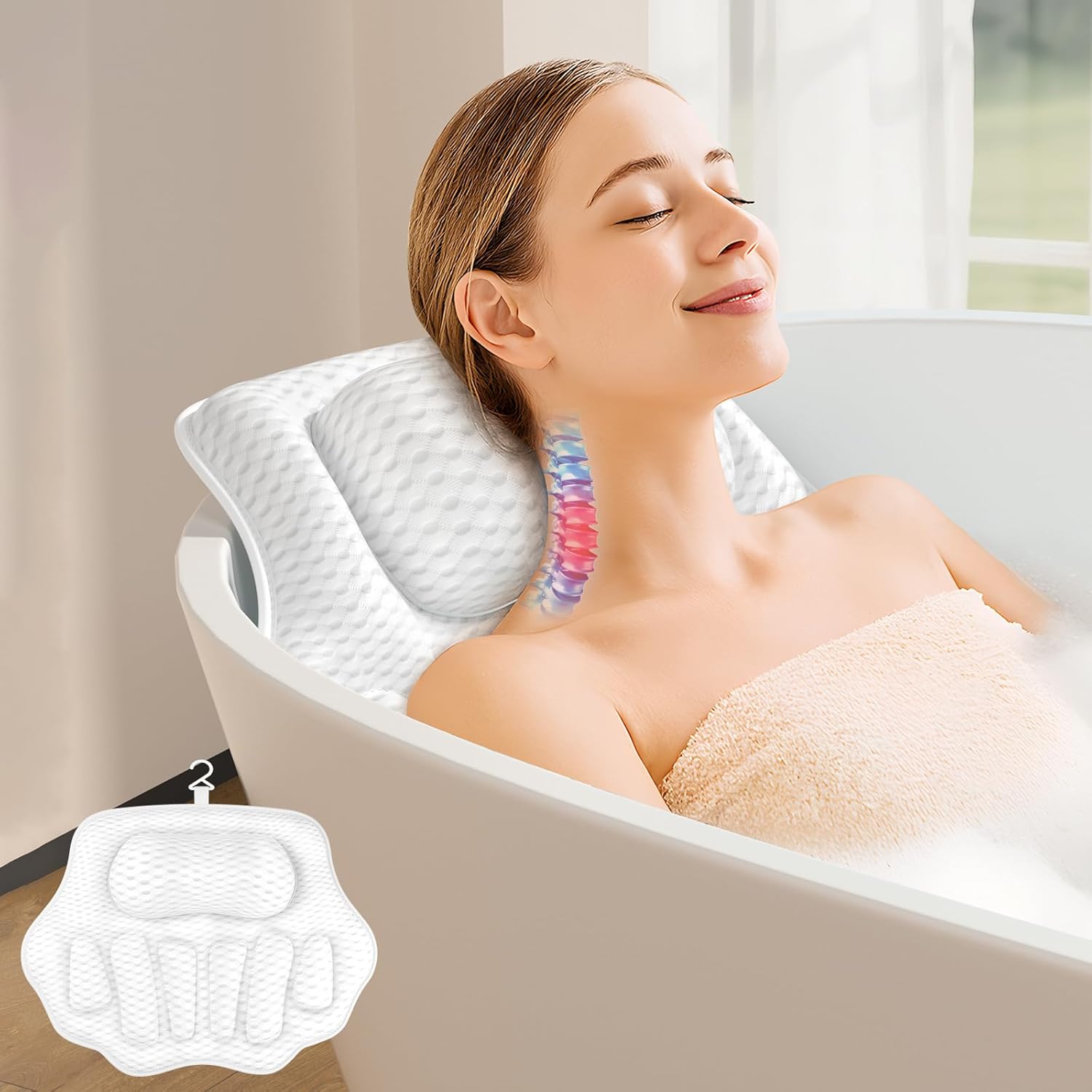 Ergonomic Bath Pillows for Tub with Non-Slip Suction Cups