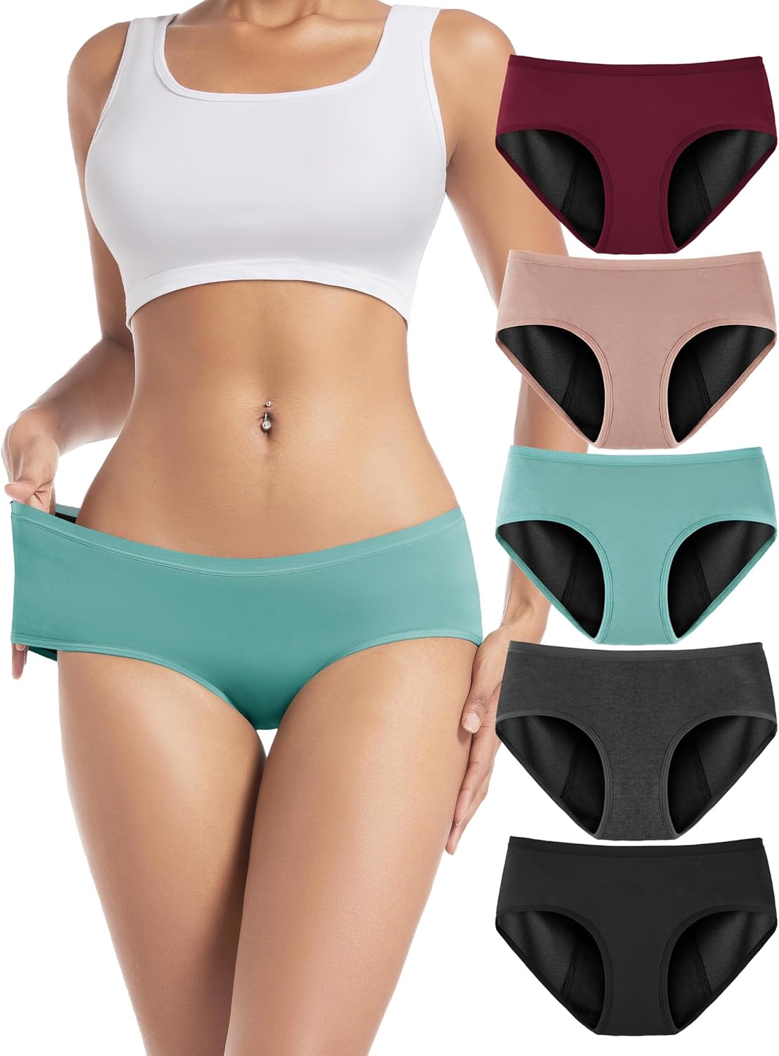 TIICHOO Period Underwear for Women Heavy Flow Leakproof 5 Pack