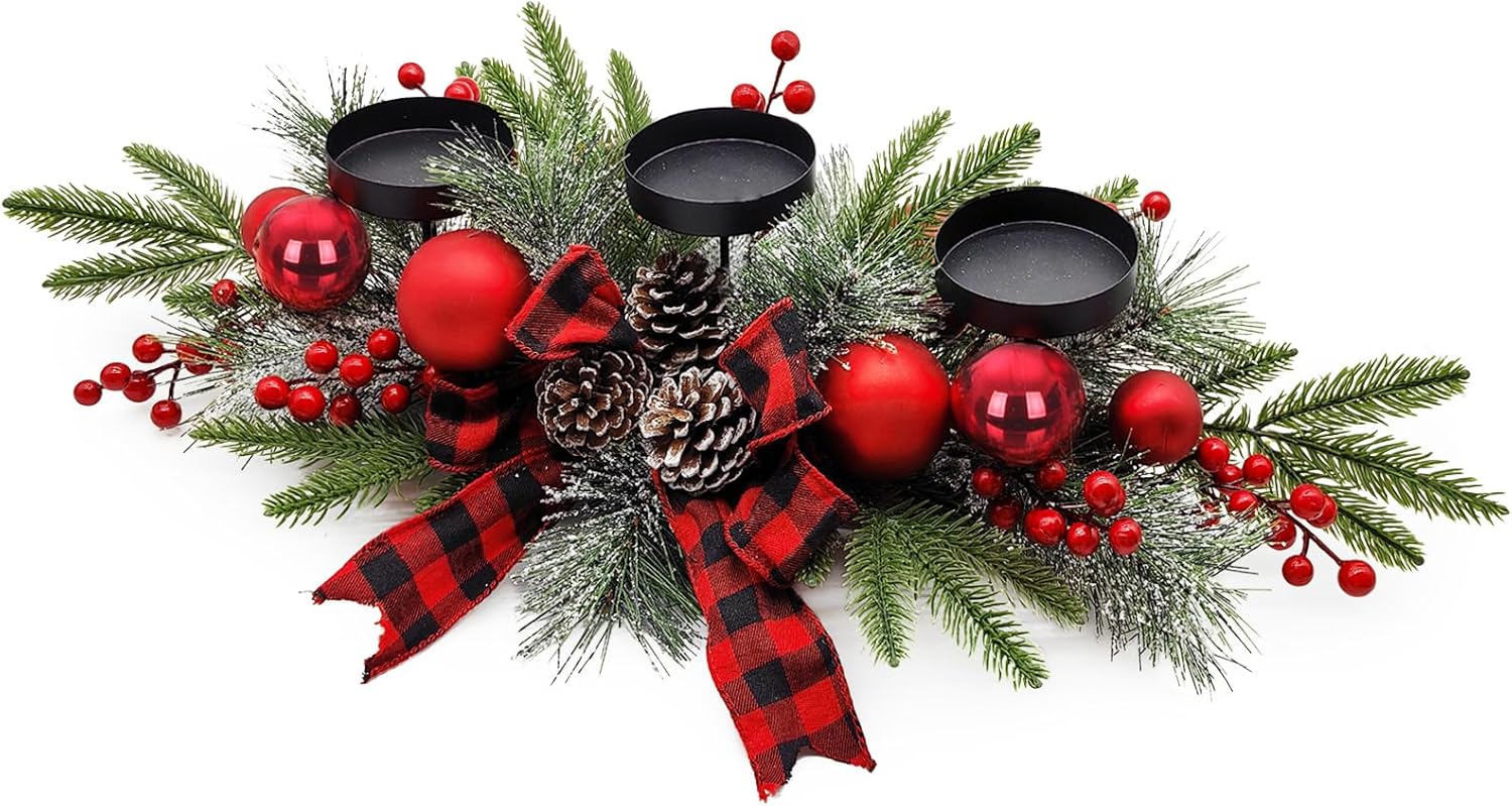 Christmas Table Centerpieces with Golden Bowknot and Ornaments