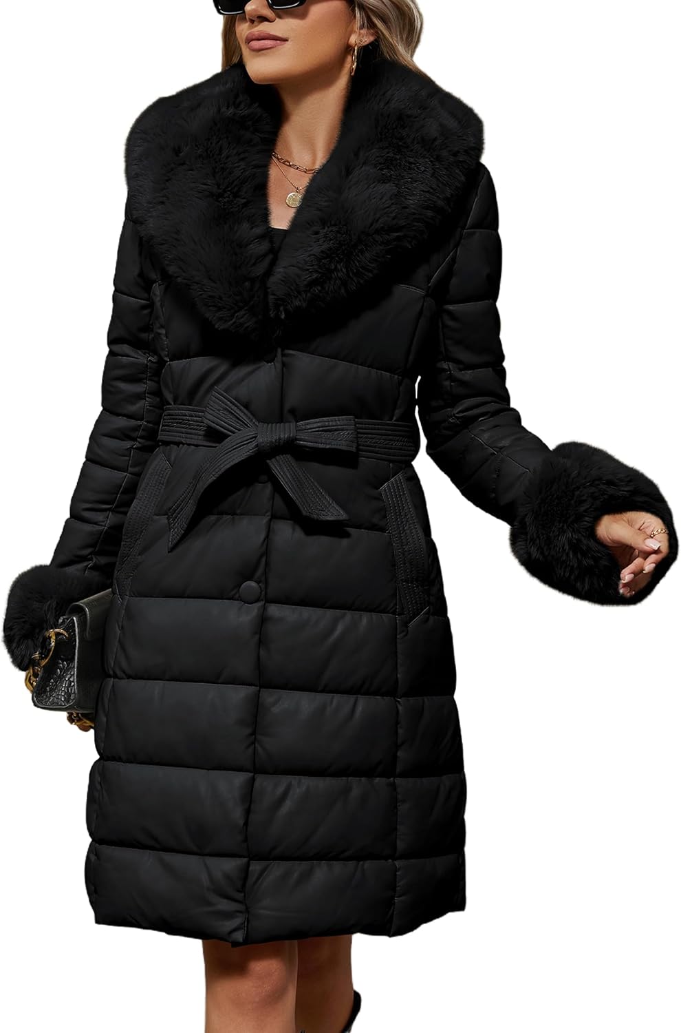 Stylish Women's Winter Puffer Jacket with Removable Fur Collar