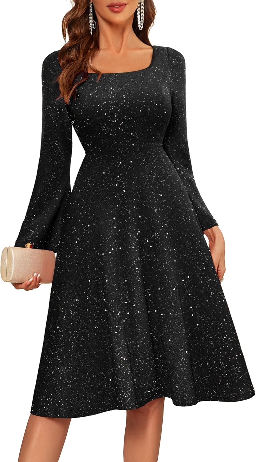 BeryLove Sequin Prom Dress for Teens: Elegant Flutter Sleeves