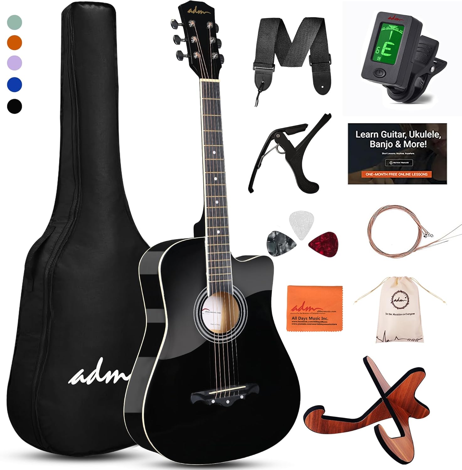 ADM 38 Inch Acoustic Guitar Bundle for Beginners with Lessons