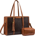 LOVEVOOK Women's Vintage Leather Laptop Bag with Matching Clutch