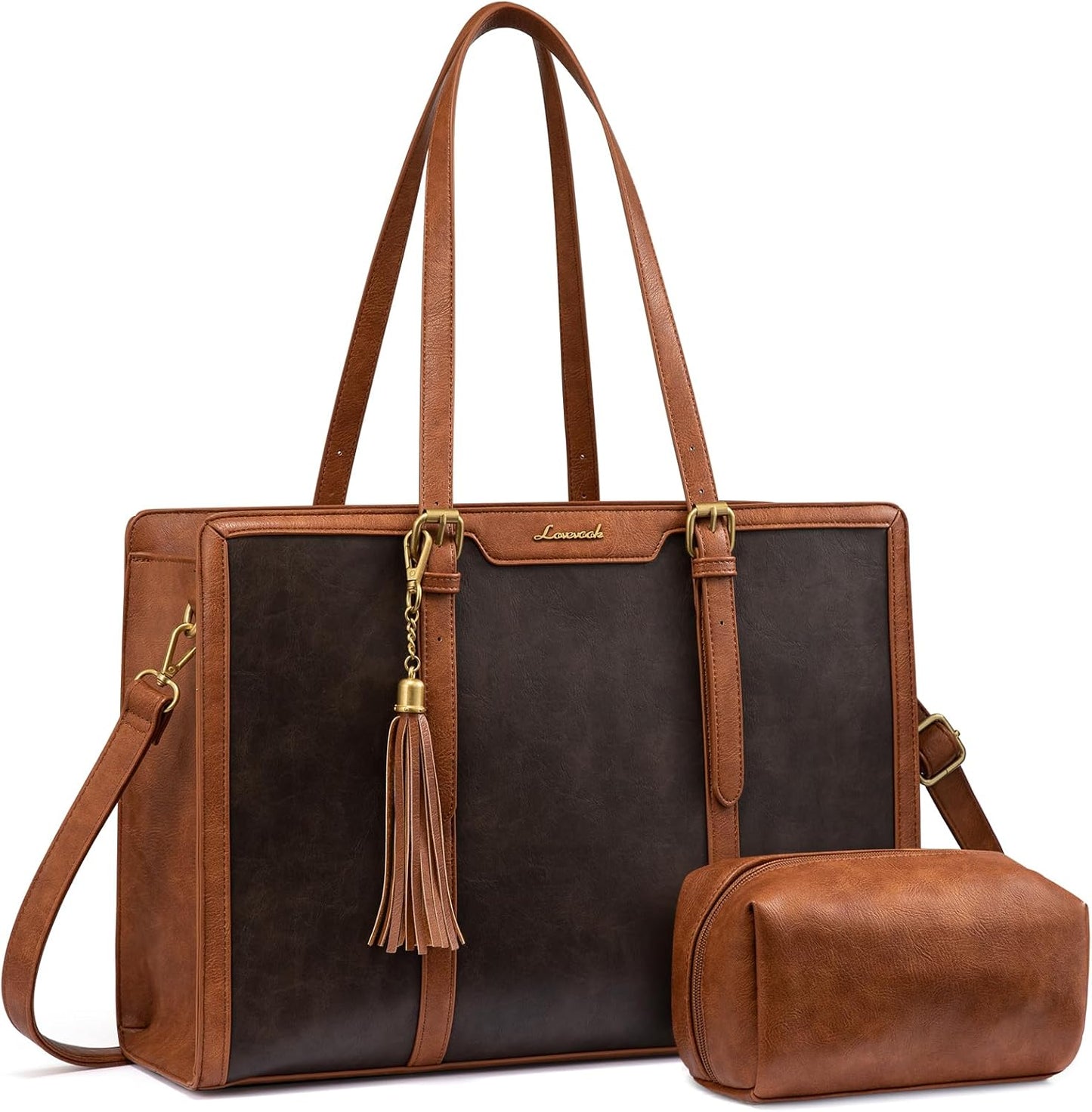 LOVEVOOK Vintage Leather Laptop Bag for Women with Clutch
