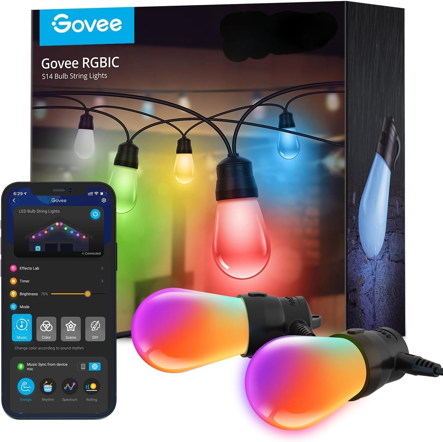 Govee Smart Outdoor String Lights - 48ft RGBIC Color Changing