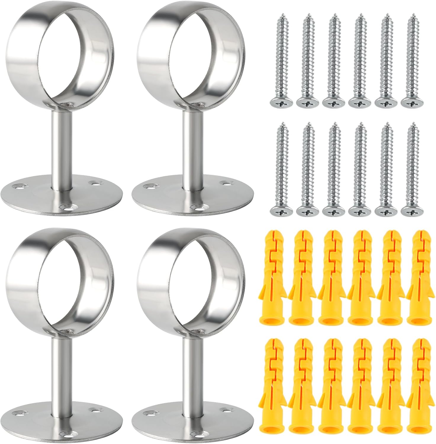 Stainless Steel Ceiling/Wall Curtain Rod Holder Brackets, Pack of 4