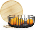 Fruit Basket with Wooden Bamboo Lid - Stylish Countertop Fruit Bowl