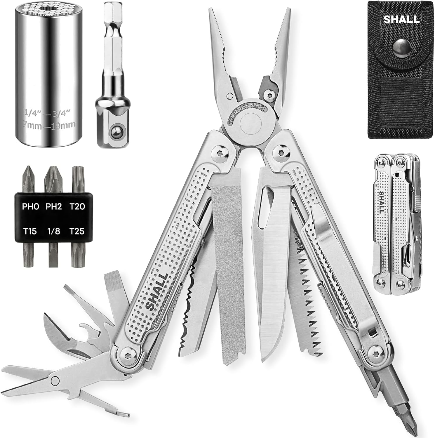 SHALL Multi Tool 18-in-1 Pliers for Camping and Survival Use