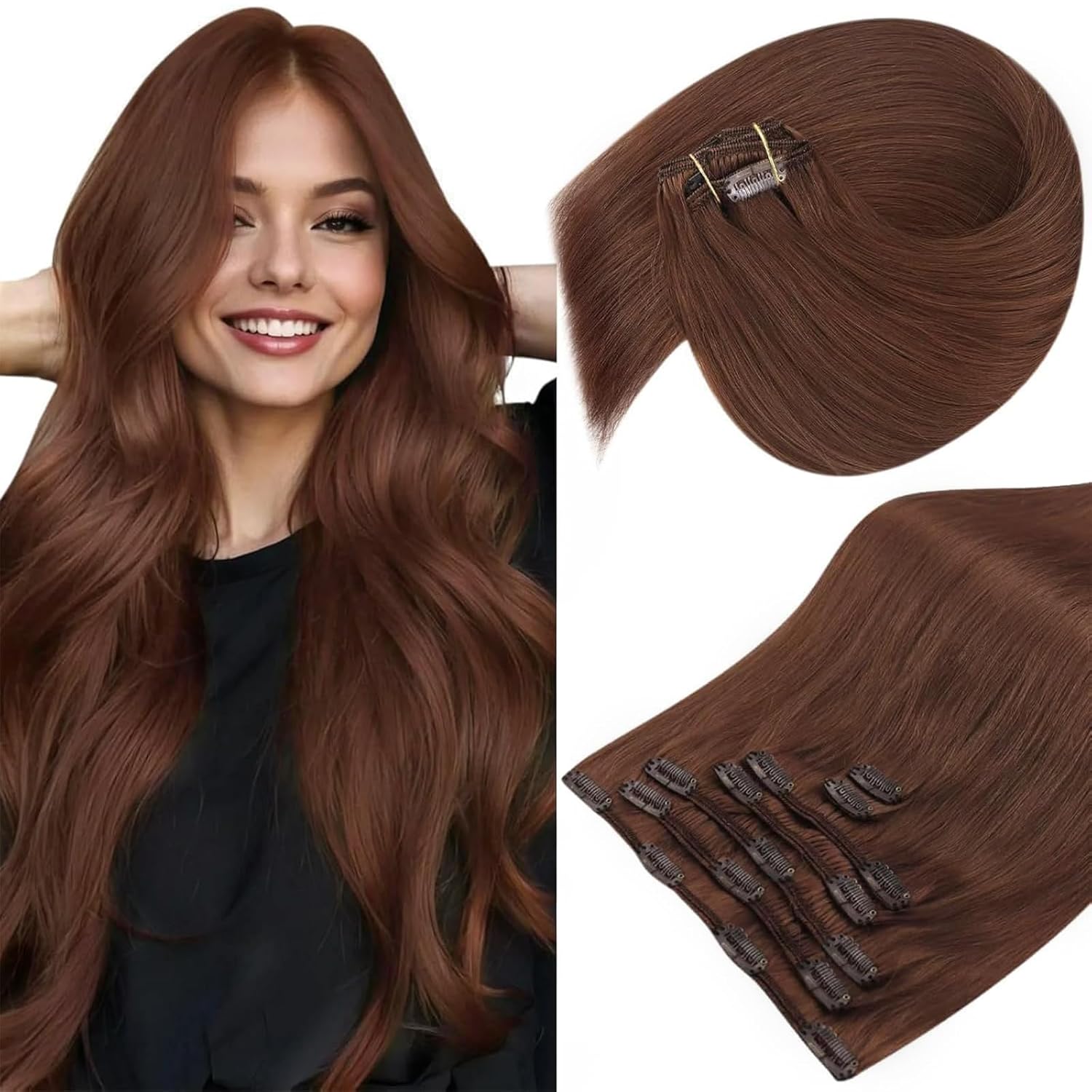 Sunny Hair Clip in Hair Extensions for Natural Auburn Red Brown