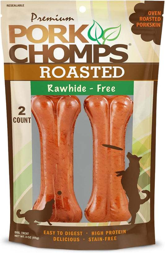 Pork Chomps Roasted Pressed Pork Skin Dog Chews, 2-Pack: Irresistible Treats