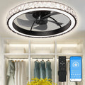 22in Black Low Profile Crystal Chandelier Ceiling Fan with Light