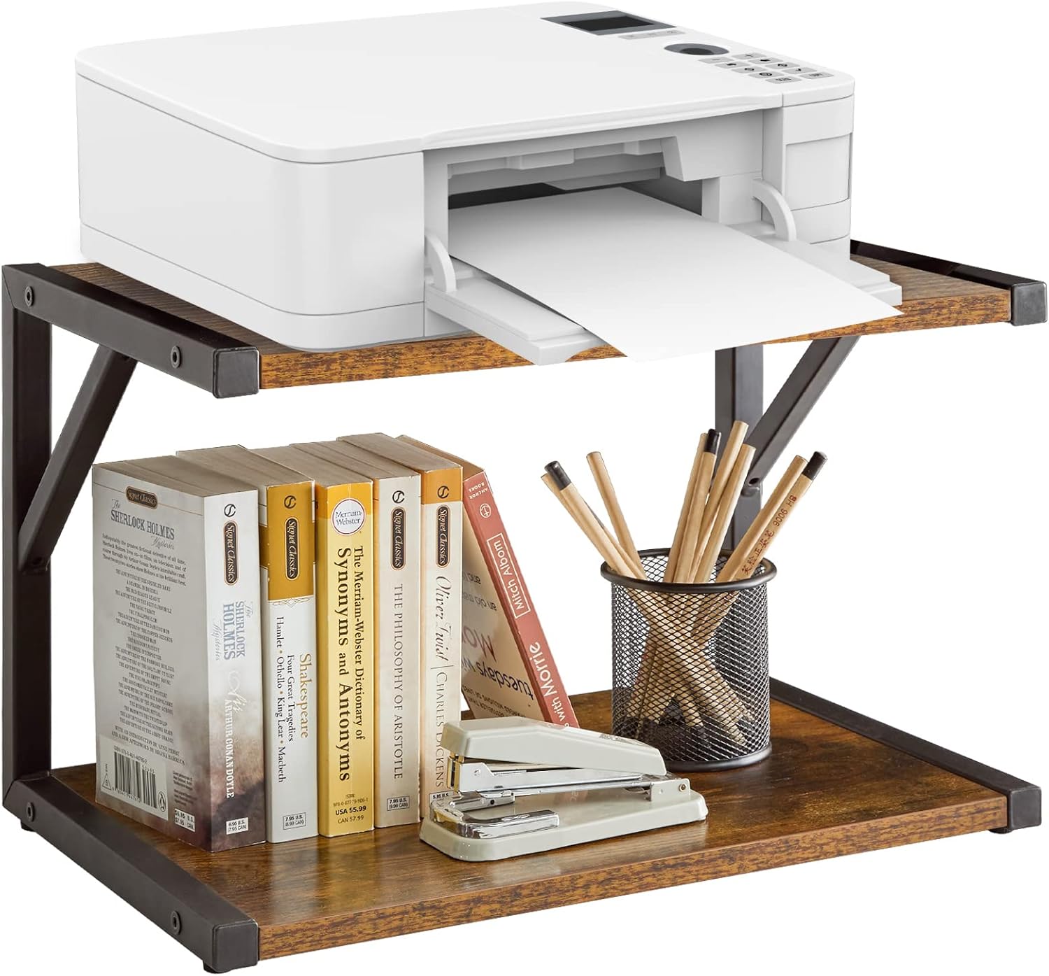2-Tier Printer Stand Organizer - Rustic Brown
