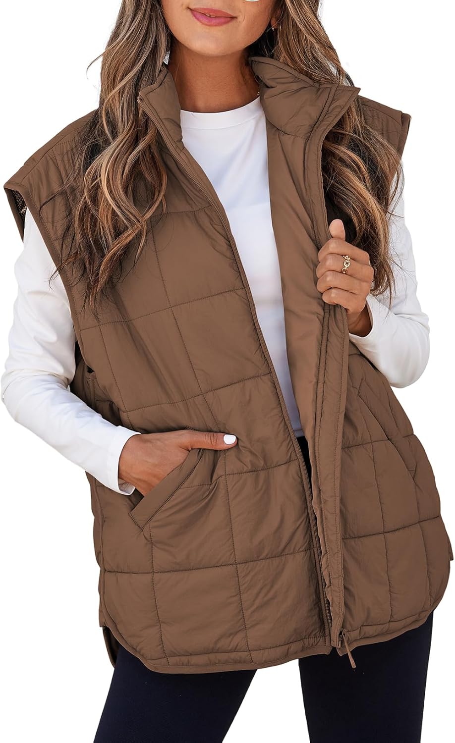 EVALESS Womens Puffer Vest Zip Up Cap Sleeve Jackets for Fall