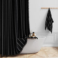 BTTN 78 in Shower Curtain Boho Farmhouse Striped Linen with Tassels