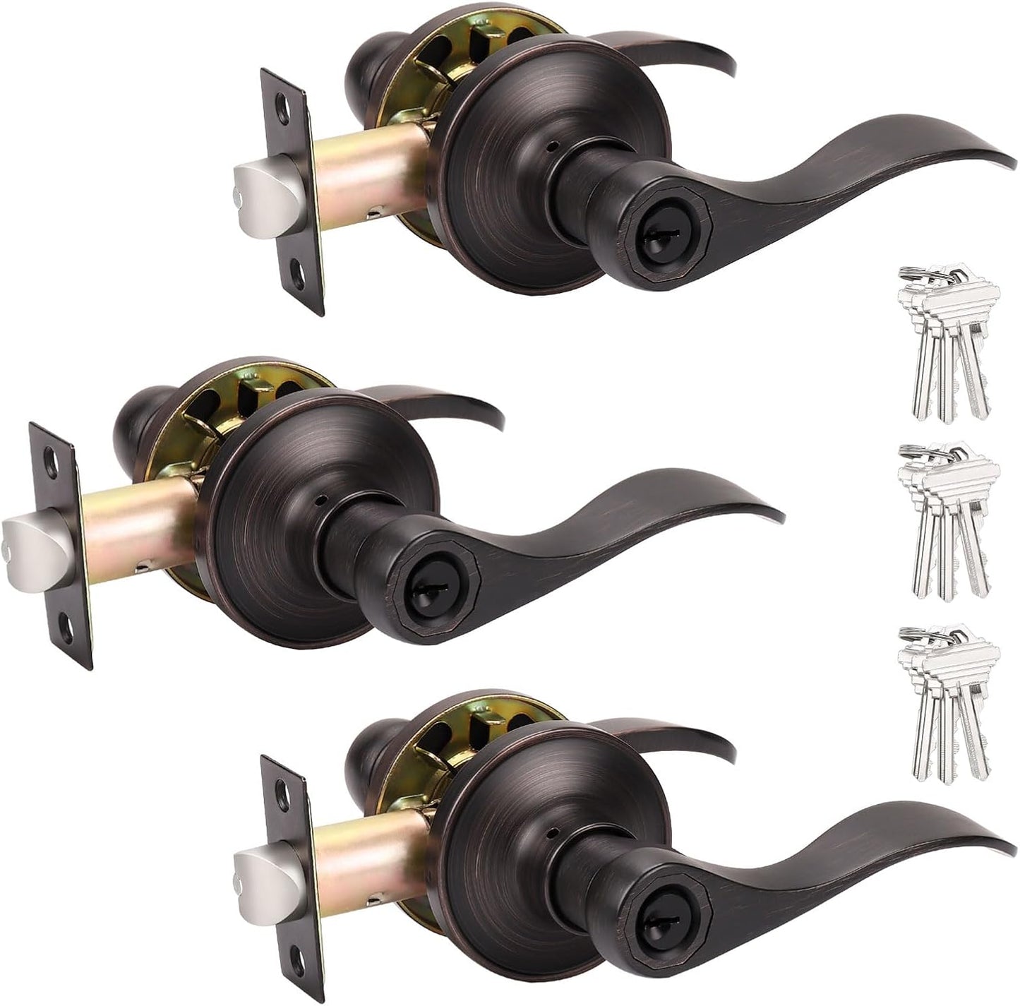 Probrico Oil Rubbed Bronze Door Lockset for Entry Doors - 3 Pack
