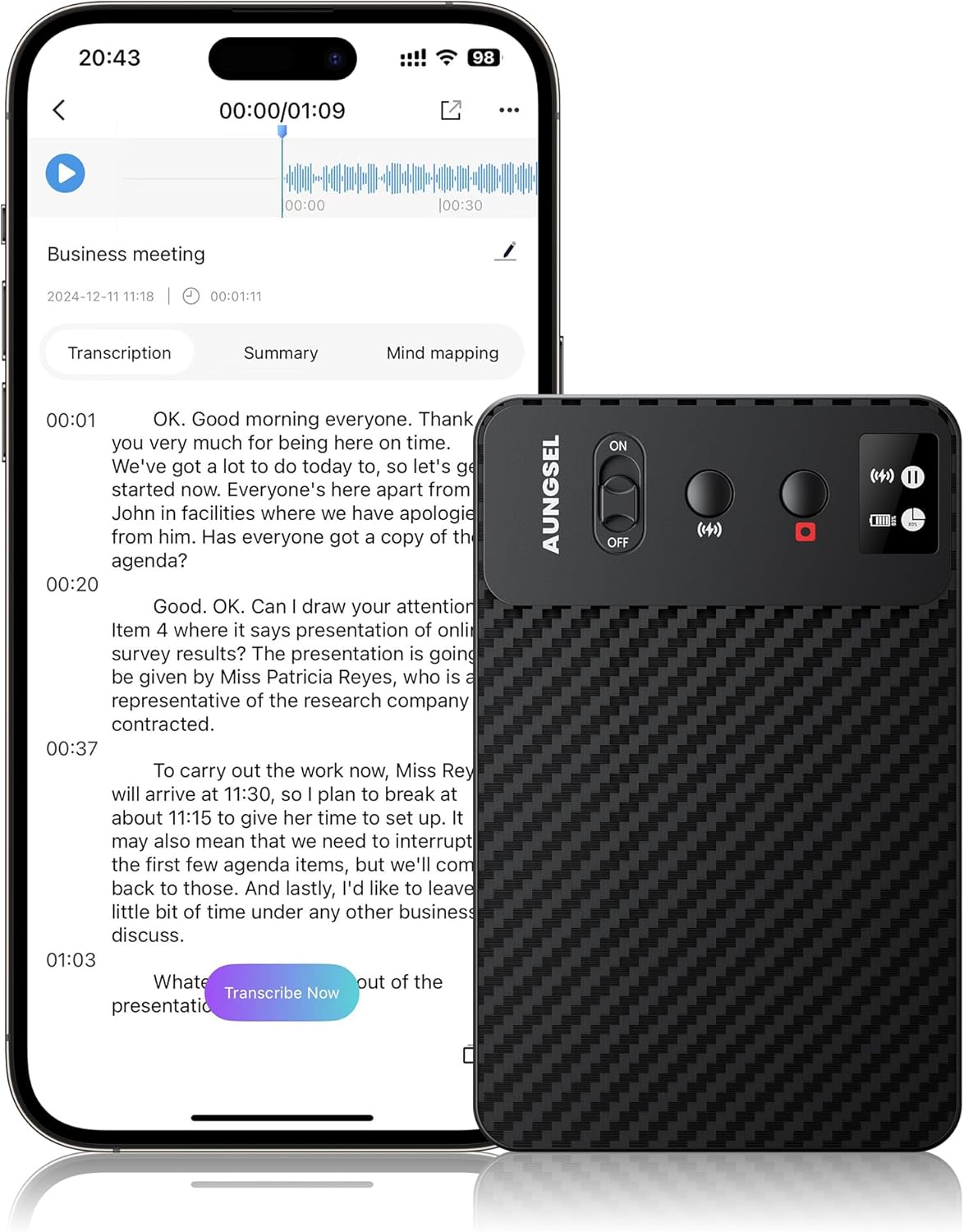 AI Voice Recorder with 64GB Memory and Wireless Charging