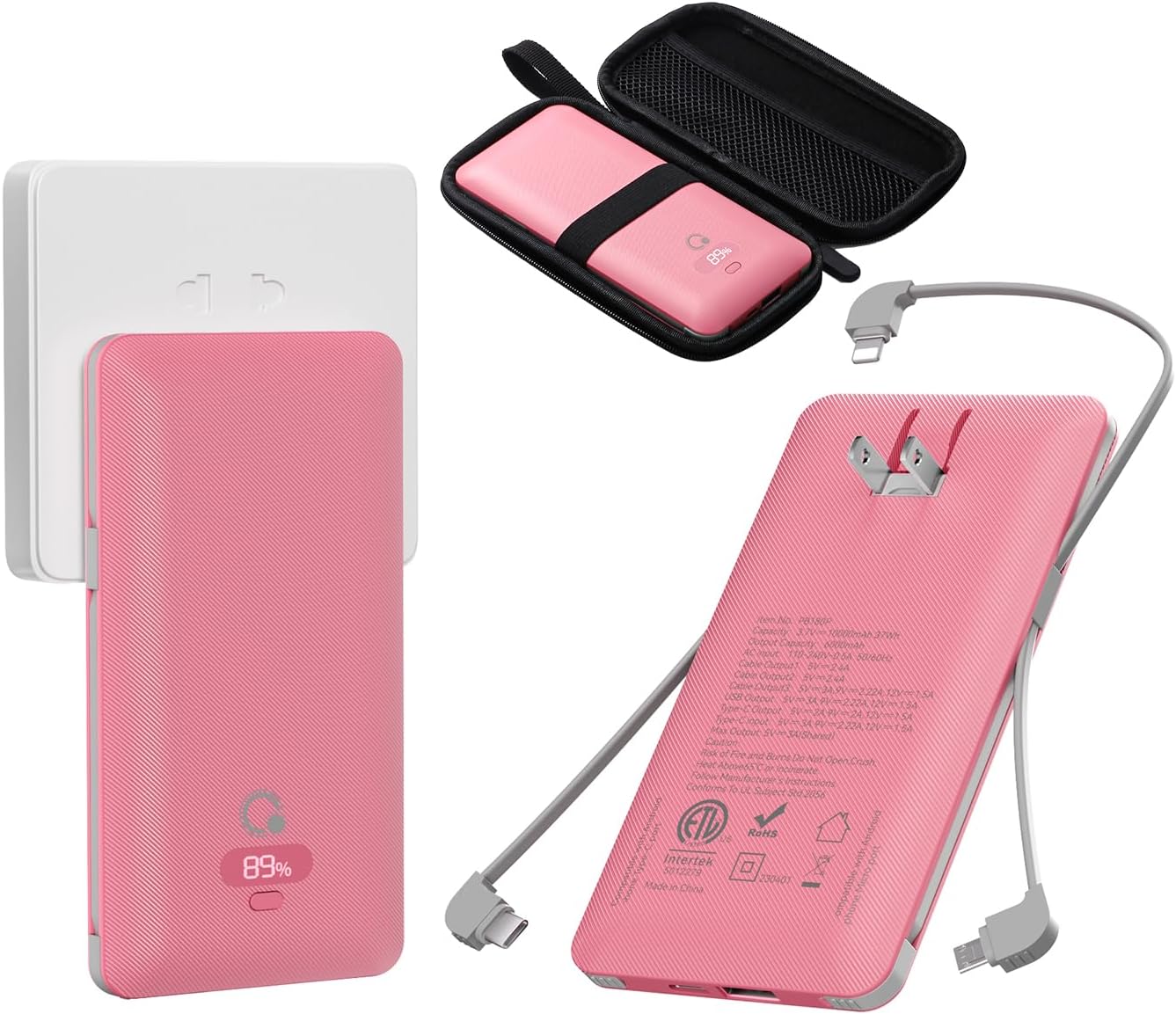 10000mAh Portable Charger with Built-in Cables for Fast Charging
