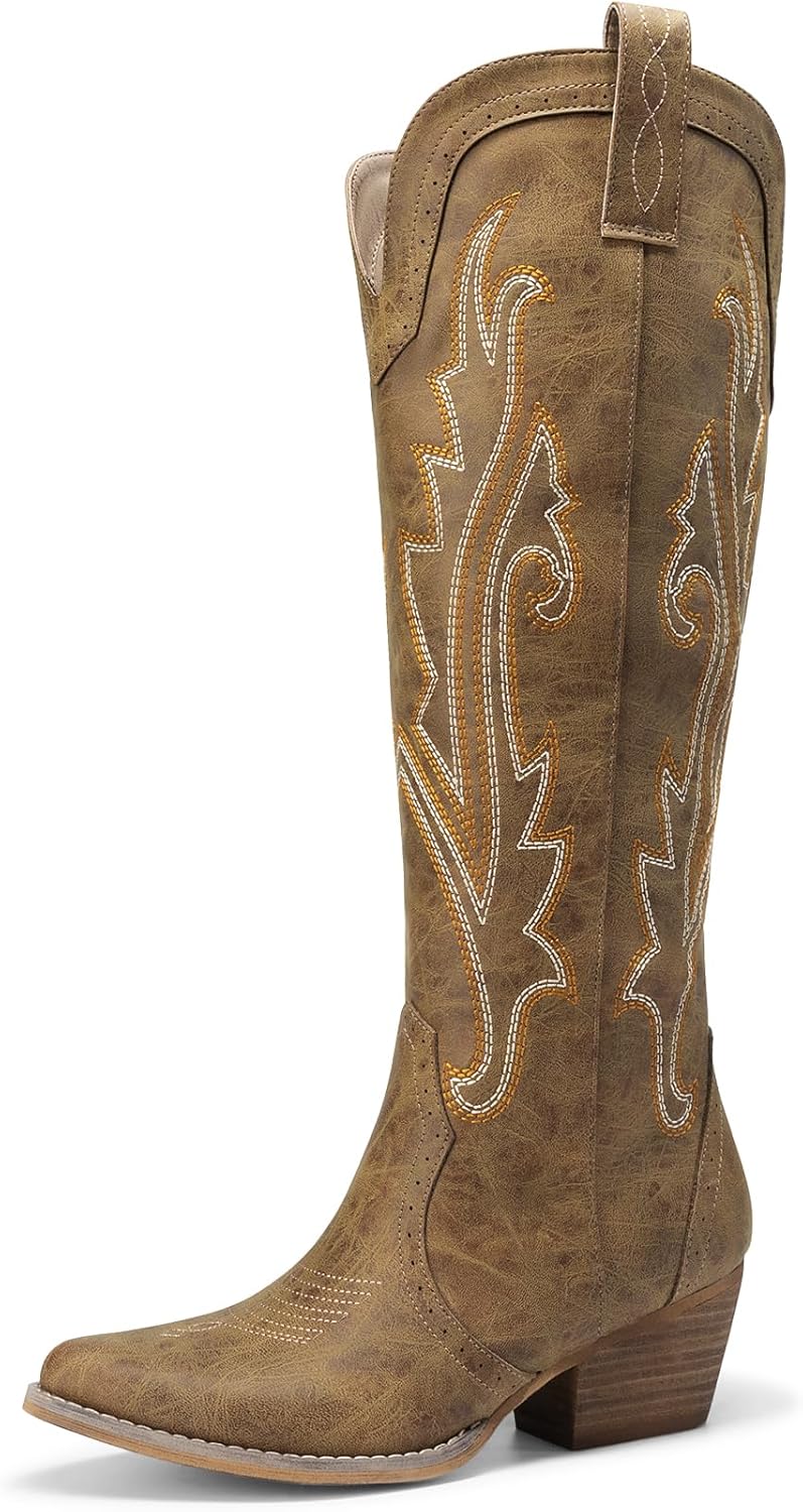 DREAM PAIRS Womens Cowboy Knee High Boots for Stylish Comfort