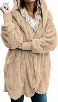 Women Hooded Fuzzy Cardigan Jacket - Oversized Sherpa Coat