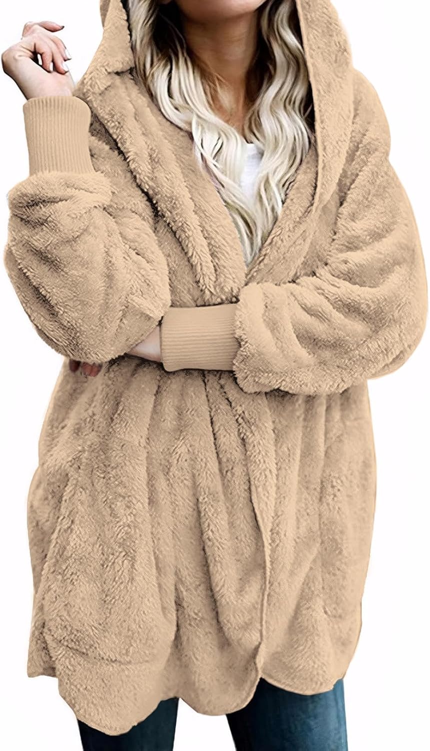 Zilcremo Women Hooded Cardigan Fuzzy Jacket for Winter Wear