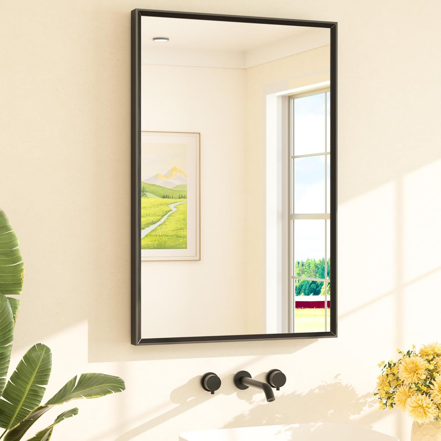 TETOTE Black Bathroom Mirror 24x36 with Beveled Metal Frame