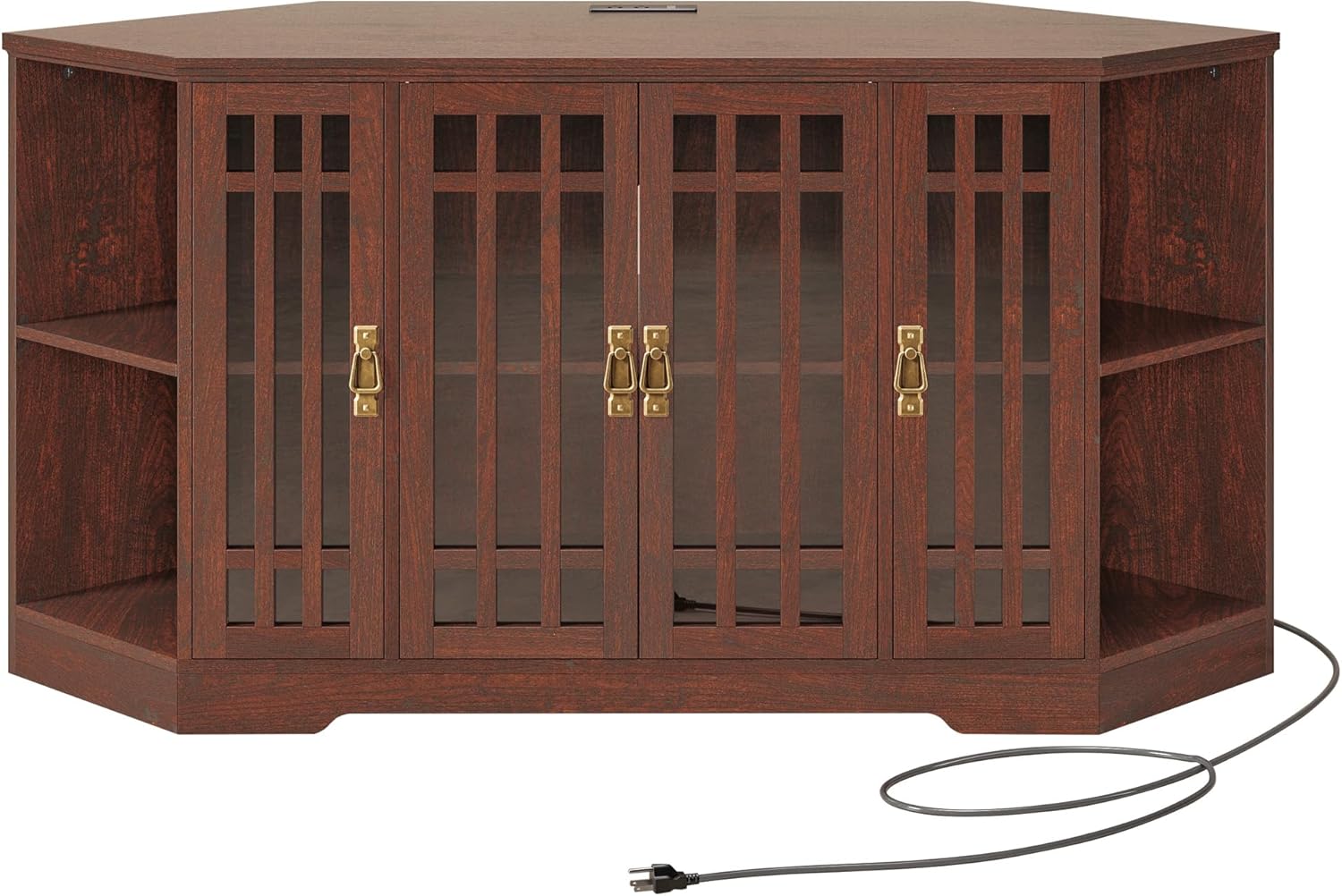 Mid Century Modern Corner TV Stand for 60 TVs - Red Walnut