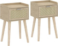 LAATOOREE Nightstand Set of 2 - Small Rattan Door Bedside Tables