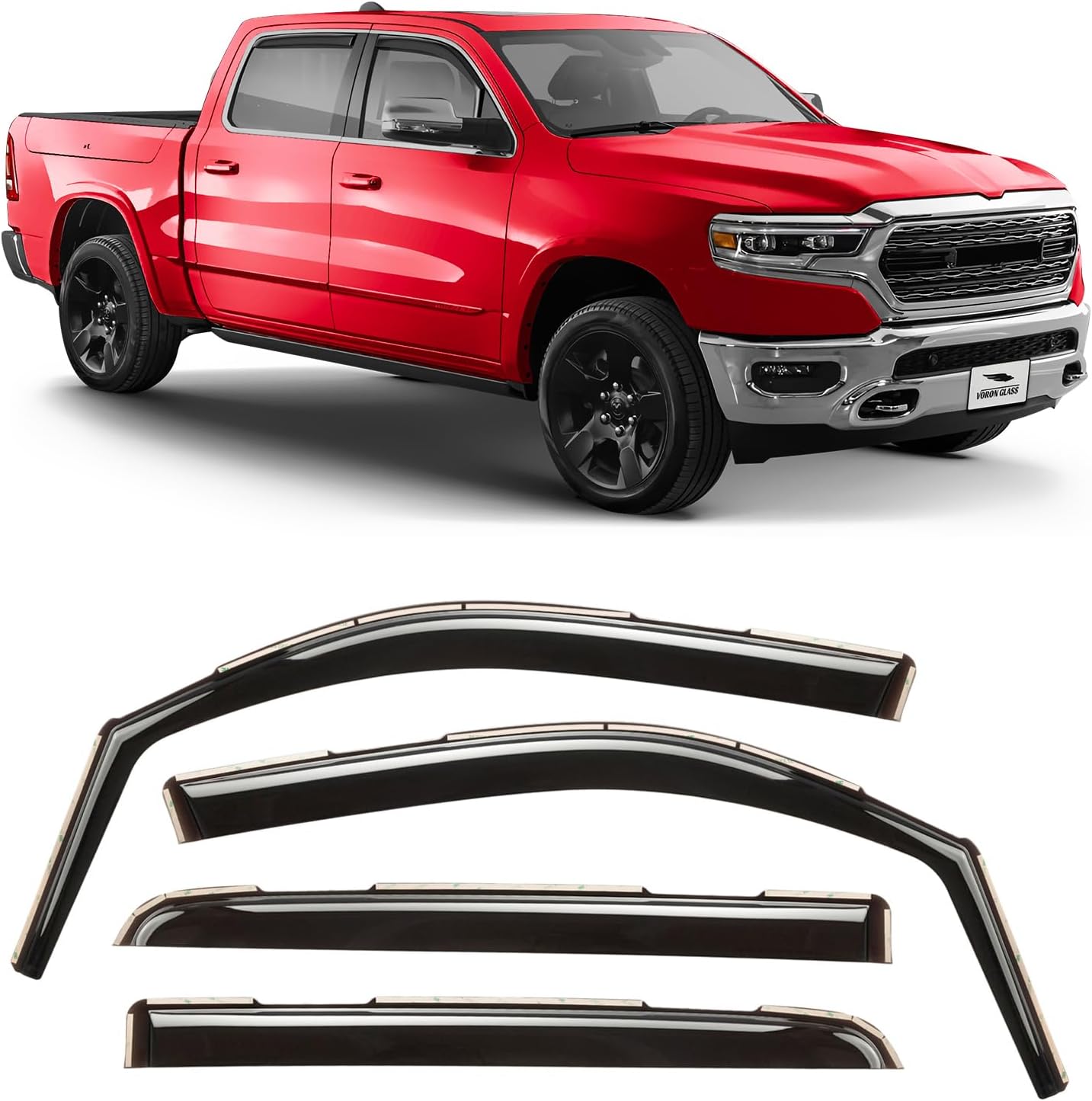 Voron Glass Extra Durable Rain Guards for Dodge RAM 1500 Crew Cab