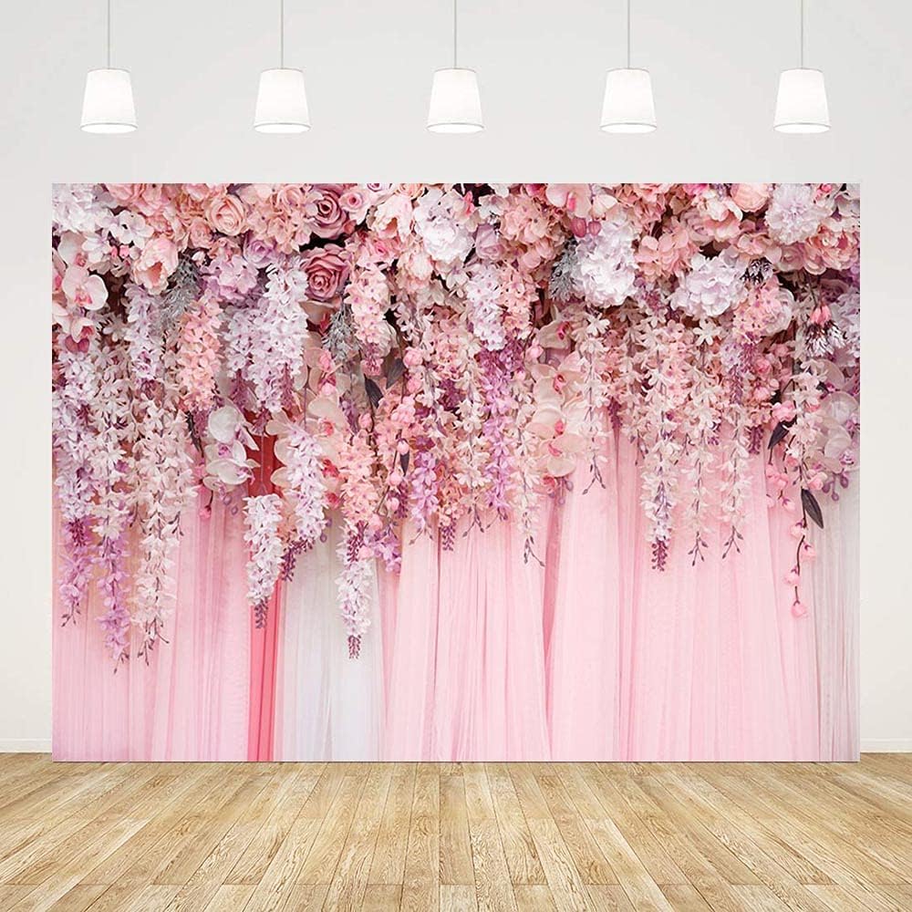 10x7ft Pink Floral Wall Backdrop for Bridal Shower and Parties