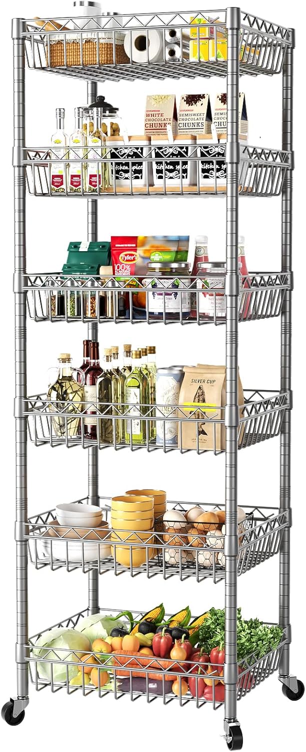 SINGAYE Wire Shelving Unit with Wheels for Kitchen and Closet