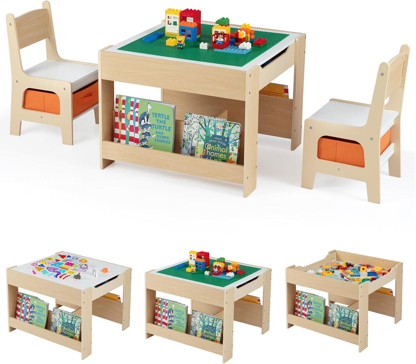 Costzon 4 in 1 Kids Table and Chairs Set for Creative Play