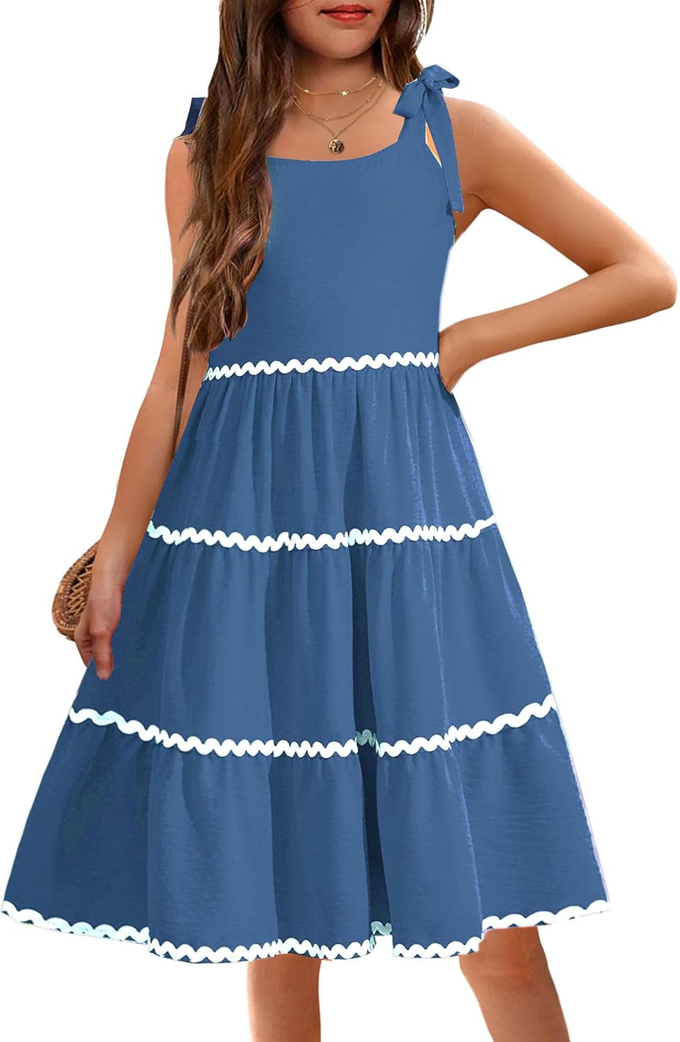 Arshiner Girls Summer Sundress with Bow-Tie Straps and Pockets