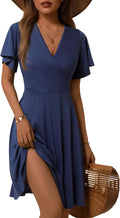 FENSACE Womens Sundress Summer Floral Wrap V Neck A-Line (Style GKCY)