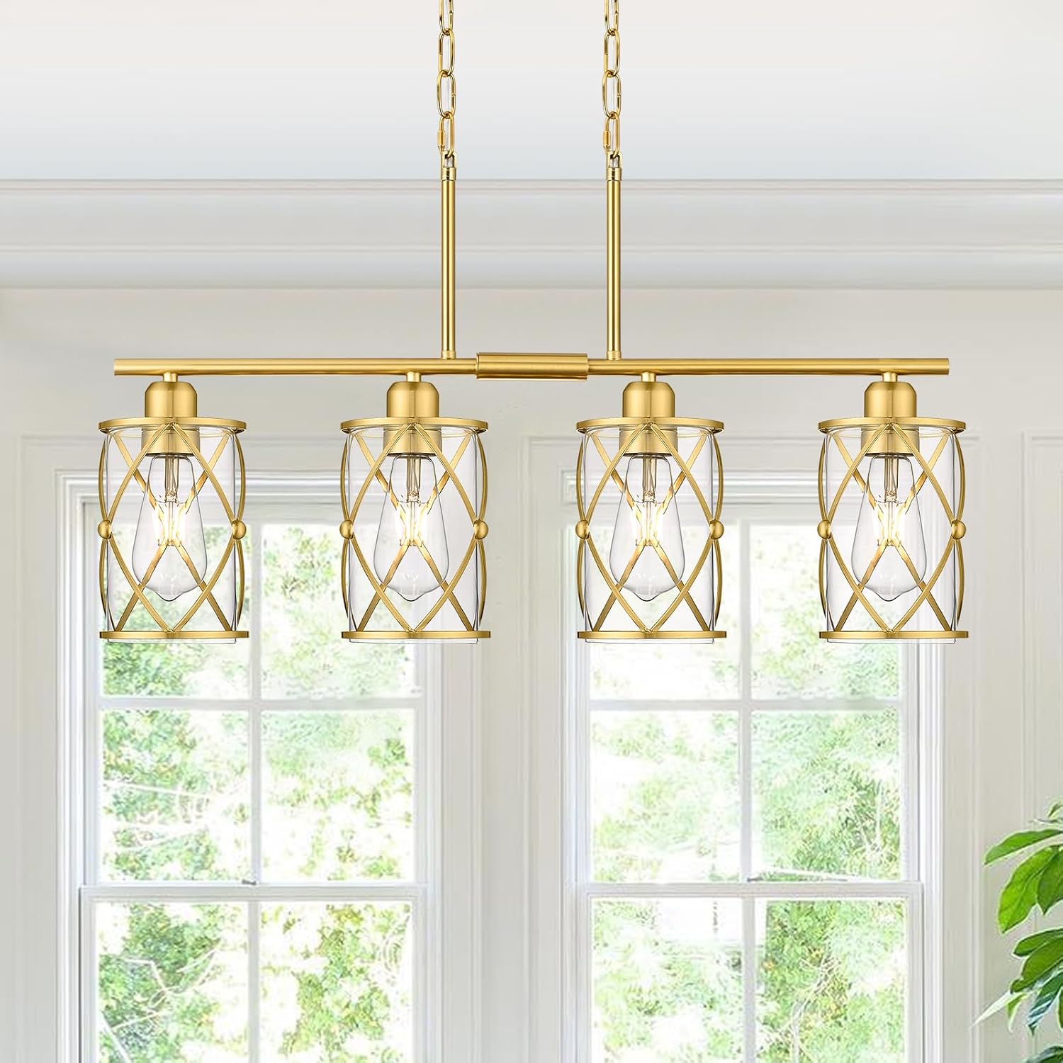 4-Light Kitchen Island Lighting with Modern Brushed Gold Finish