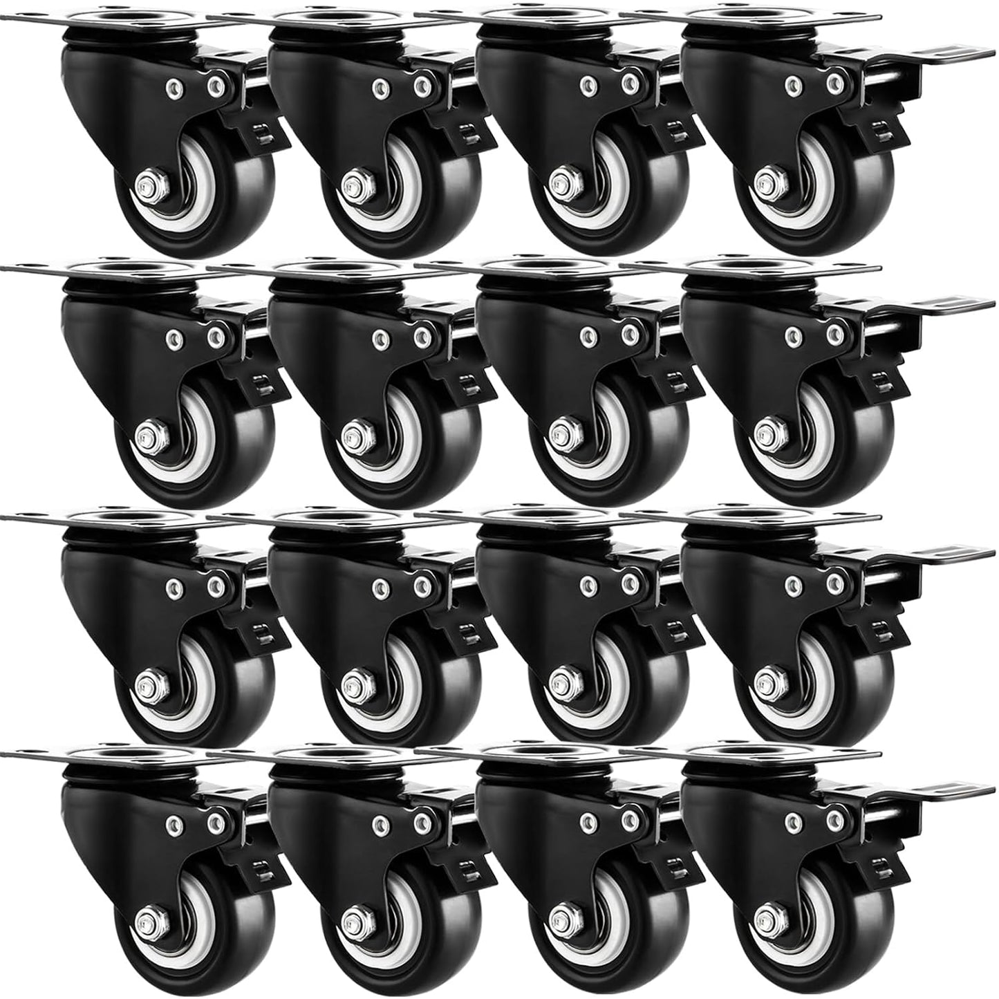 2 Inch Heavy-Duty Industrial Caster Wheels with Brake Set of 16