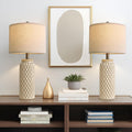 24 in Modern Ceramic Bedside Lamp Set of 2 - Warm Linen Glow