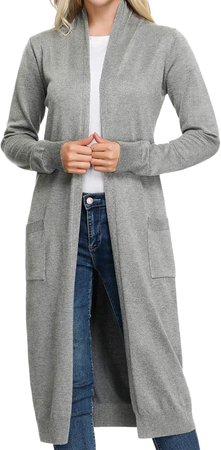 Essential Solid Open Front Maxi Long Knitted Cardigan Sweater
