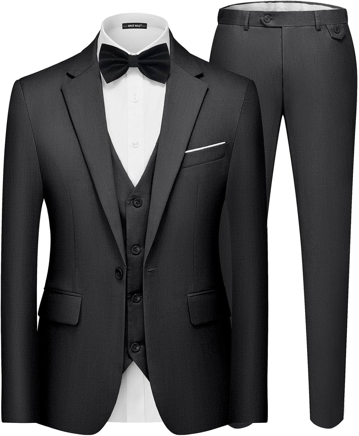 MAGE MALE Men's 3 Pieces Suit Elegant Solid Slim Fit Set
