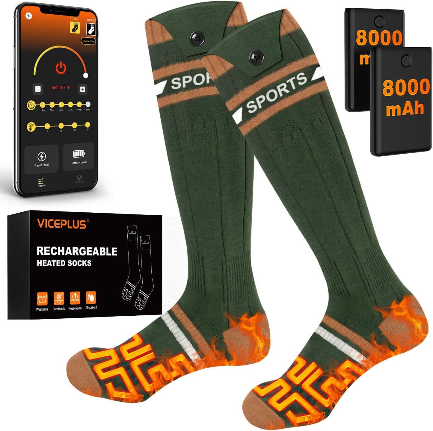 8000mAh Heated Socks for Men Women with App Control and Comfort