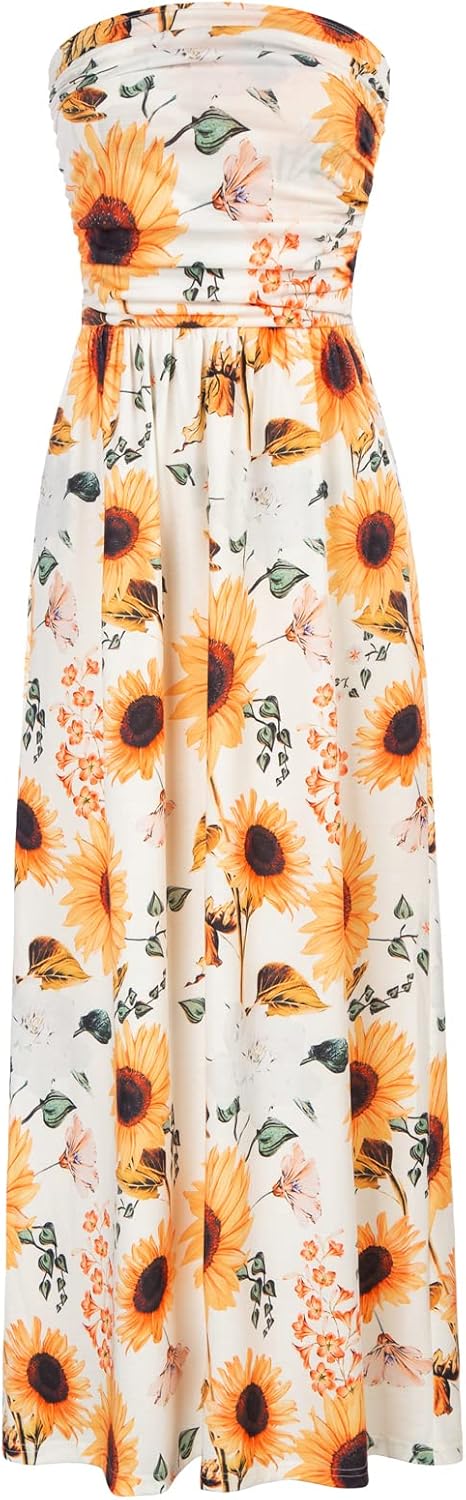 GRACE KARIN Women Strapless Casual Maxi Dress with Pockets