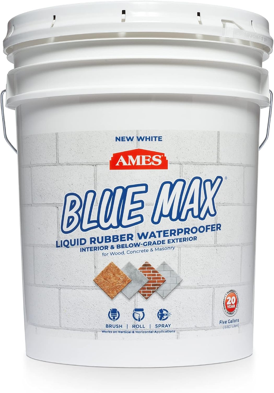 Ames Blue Max White Liquid Rubber Waterproofing Solution 5 Gallon