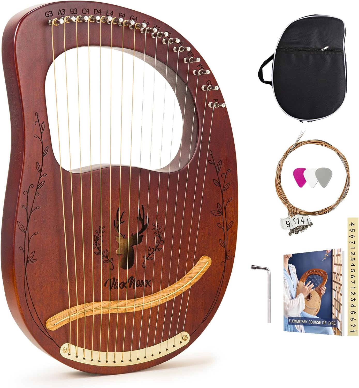 VixxNoxx 16-String Mahogany Lyre Harp Kit for Music Lovers