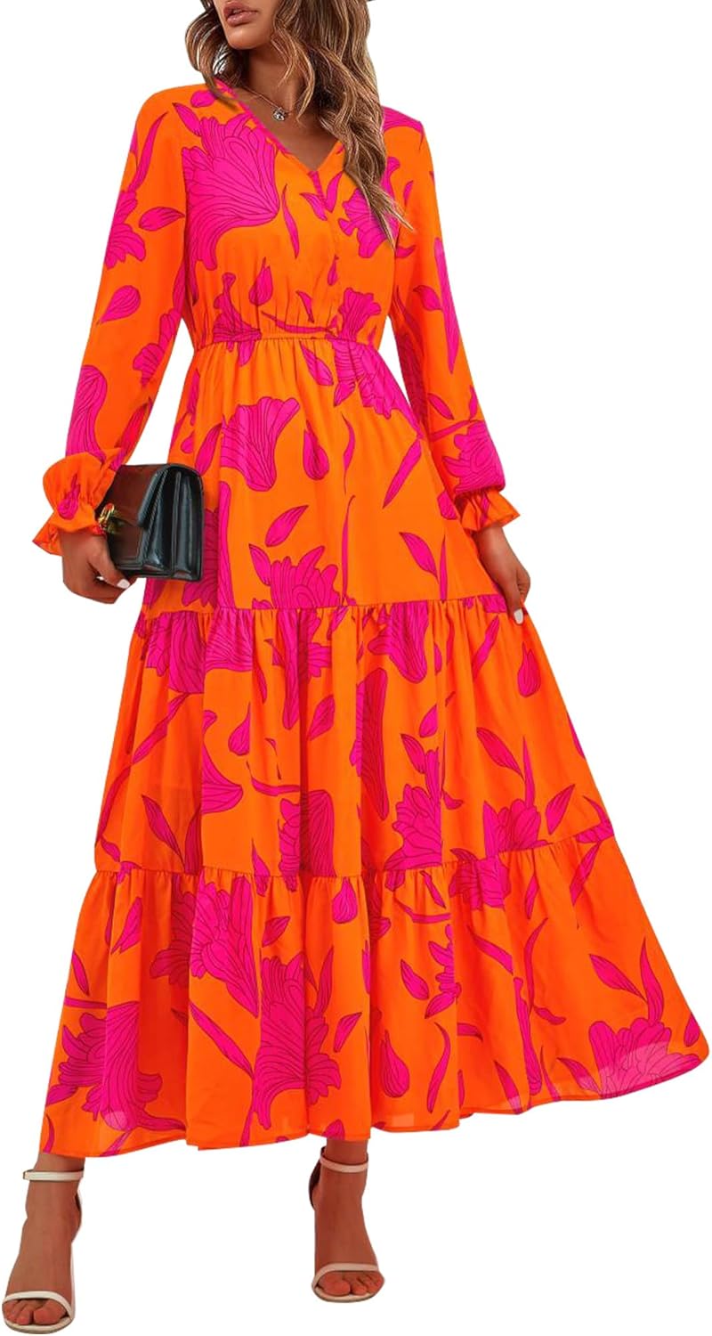 BTFBM Women Fall Dresses 2025 Casual Long Sleeve V Neck Maxi